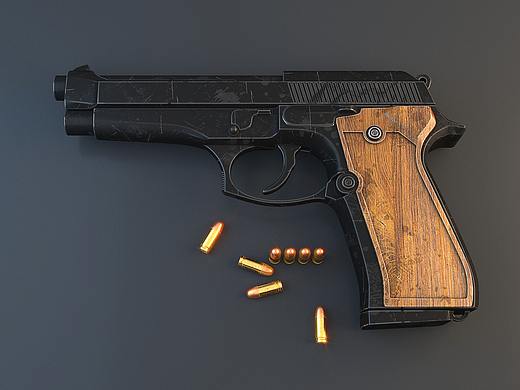 手枪 建模渲染（写实）