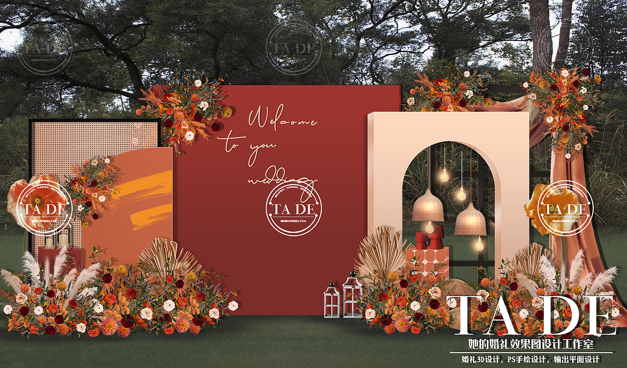她的婚礼设计工作室 |撞色婚礼PS效果图