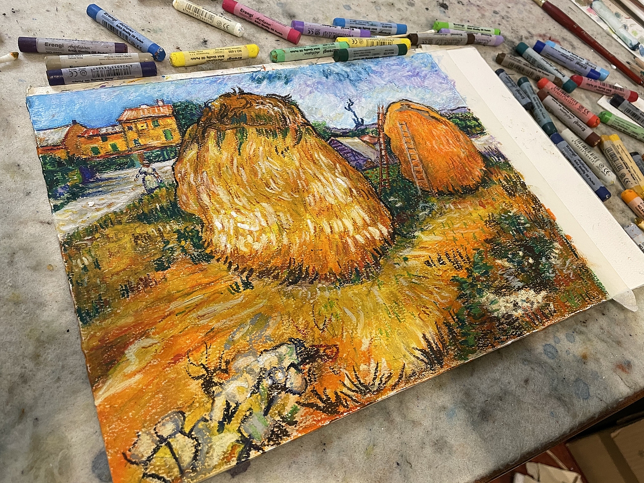 油画棒临摹之梵高作品普罗旺斯的大草堆（图ZMjM2NTQwMzYw） - 绘画 - 站酷设计师慕渔艺术原创素材 - 站酷ZCOOL