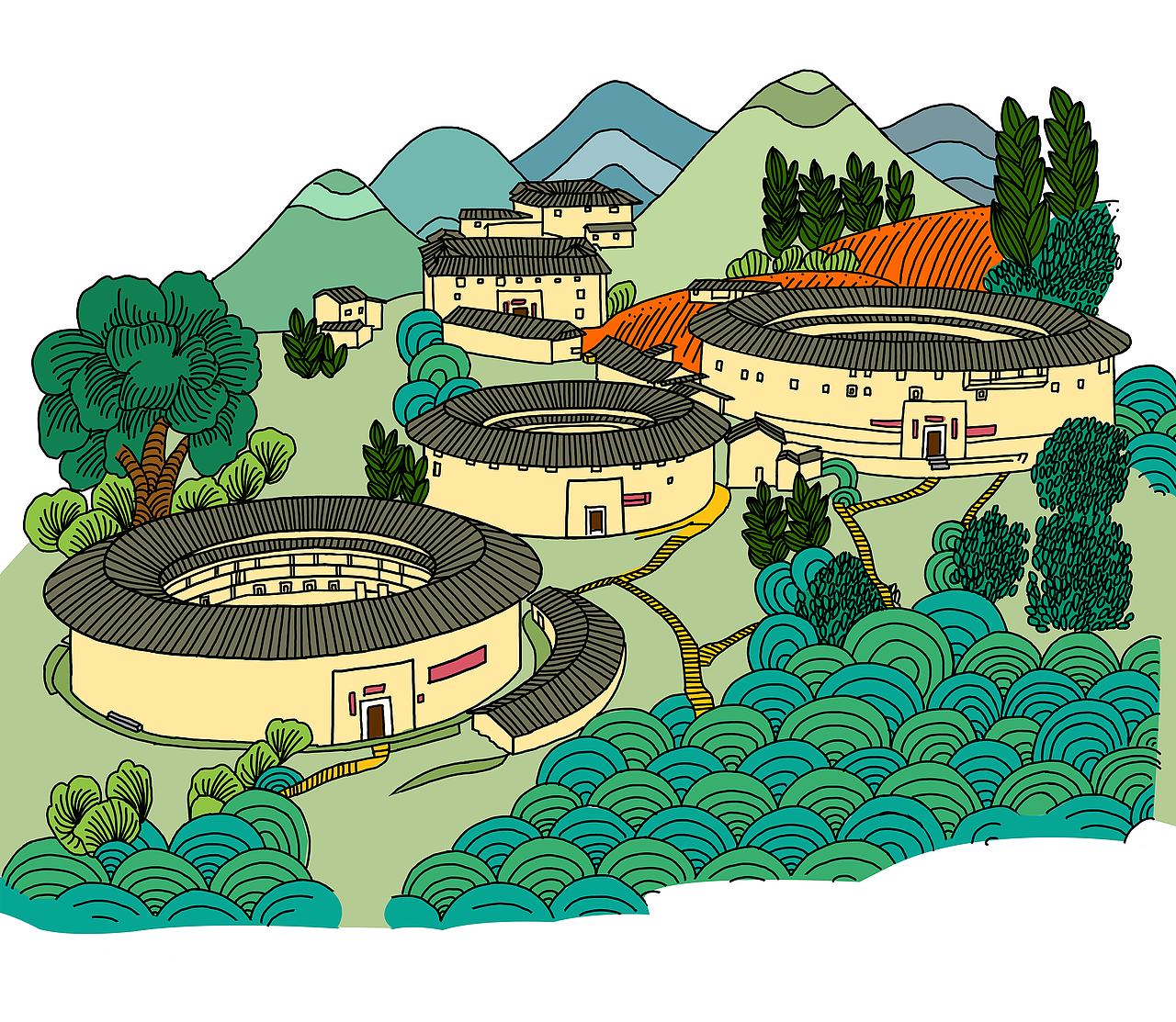 插画-土楼（图ZMjE5MzUzOTI0） - 商业插画 - 站酷设计师抖生酱原创素材 - 站酷ZCOOL