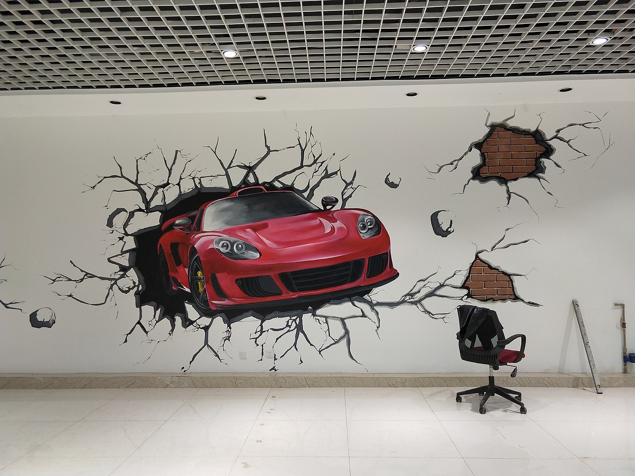 手绘三D壁画3d汽车画展彩绘