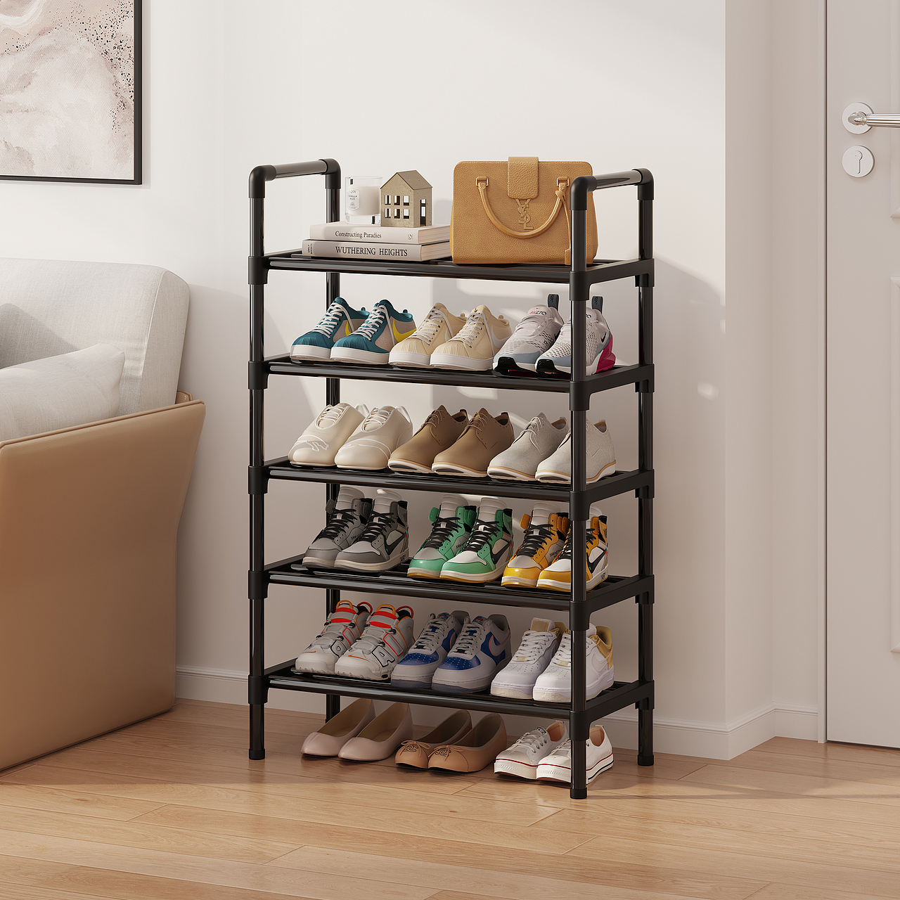 简易扶手塑料件鞋架电商用效果图