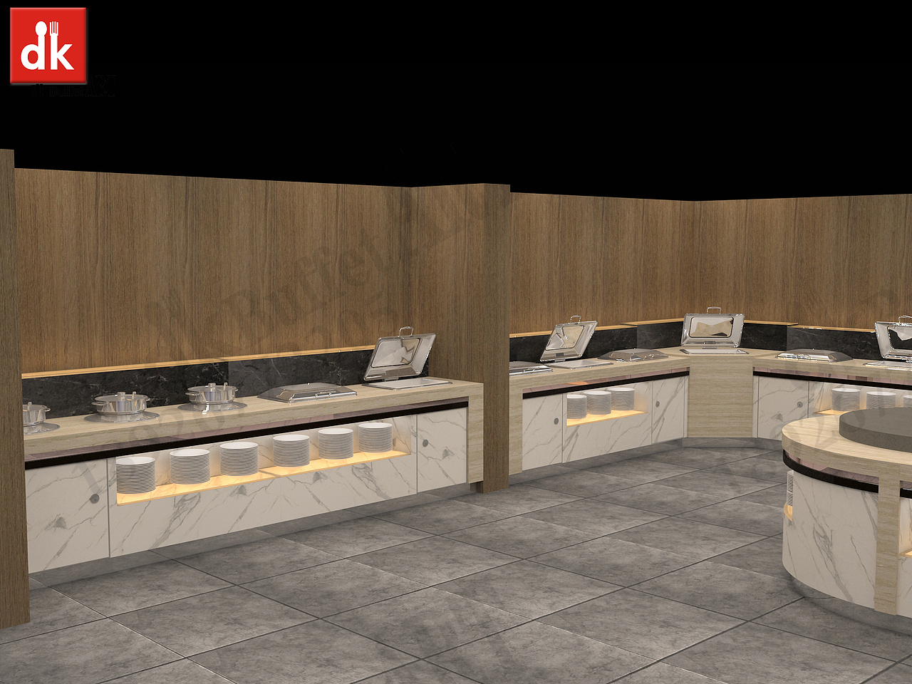 dk品牌自助餐台设计效果图 酒店双层布菲台 酒店早餐台
