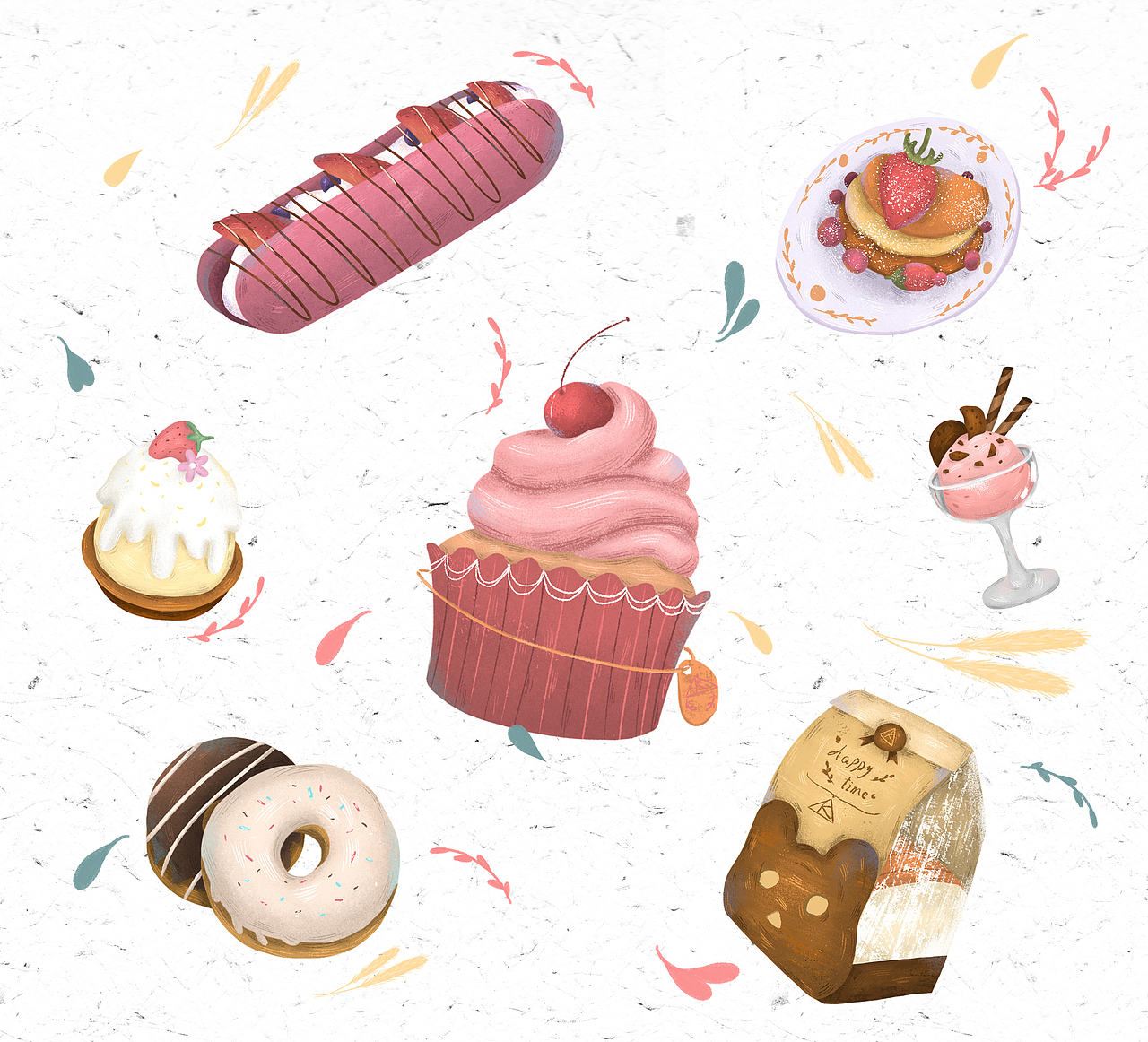 请你吃甜品～|插画|儿童插画|塑料馒头片_原创作品-站酷zcool