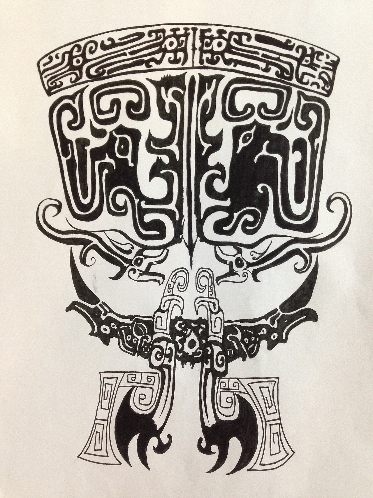 夔龙古风夔龙图腾纹身稿