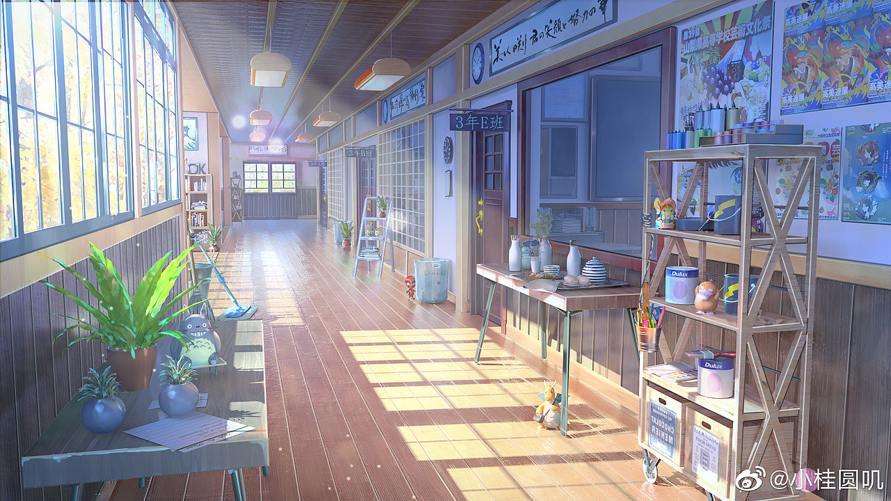 日本校园走廊（图ZMjc4NDc1MzA4） - 商业插画 - 站酷设计师小桂圆叽原创素材 - 站酷ZCOOL