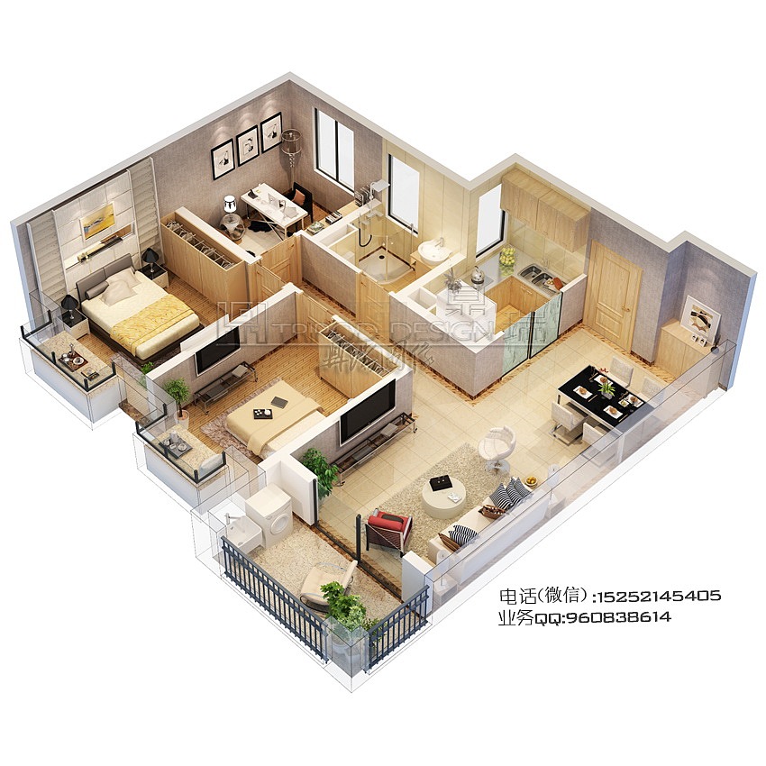 三维立体户型图家配图户型图3d户型图渲染