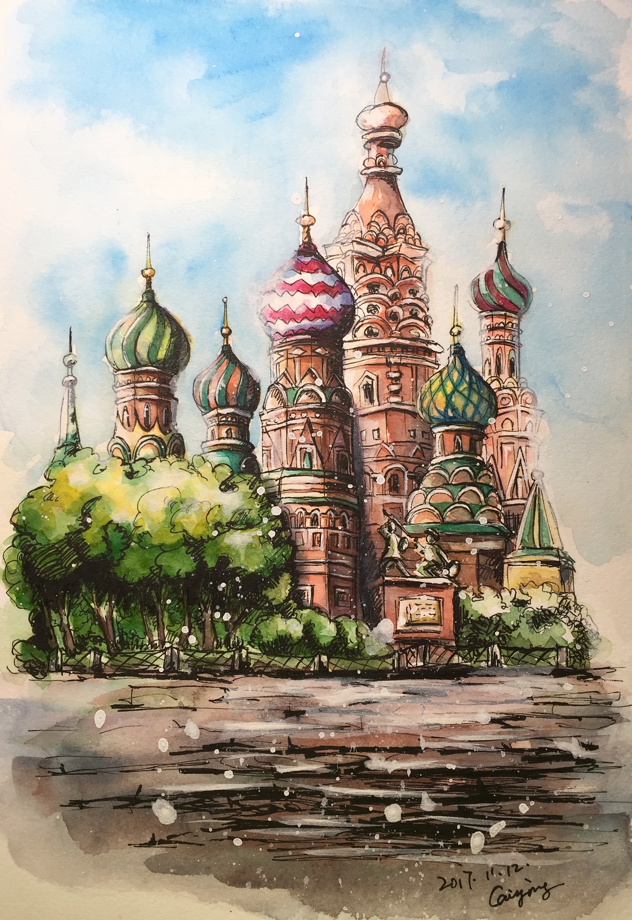 俄罗斯风景淡彩画