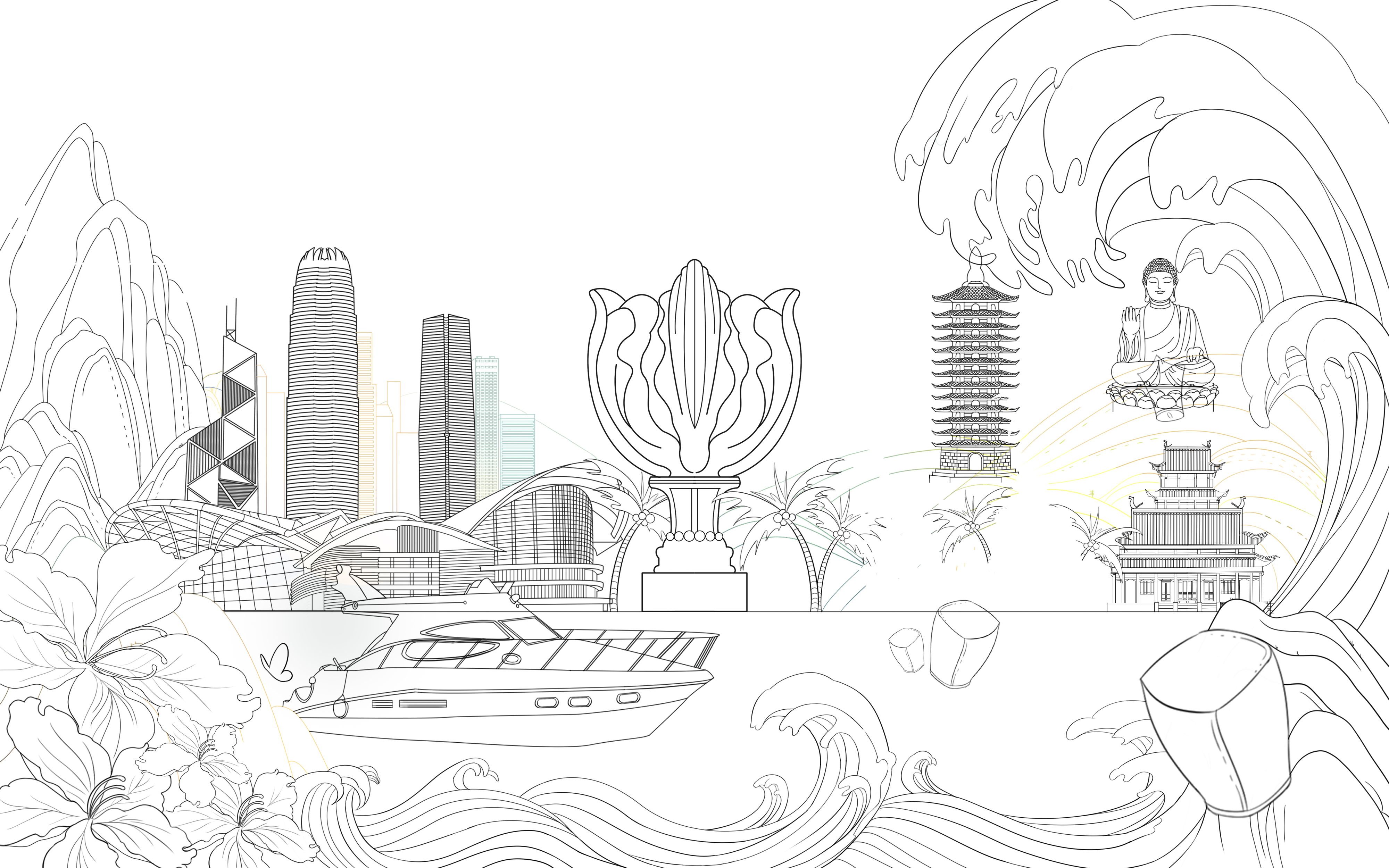 香港代表性建筑简笔画图片