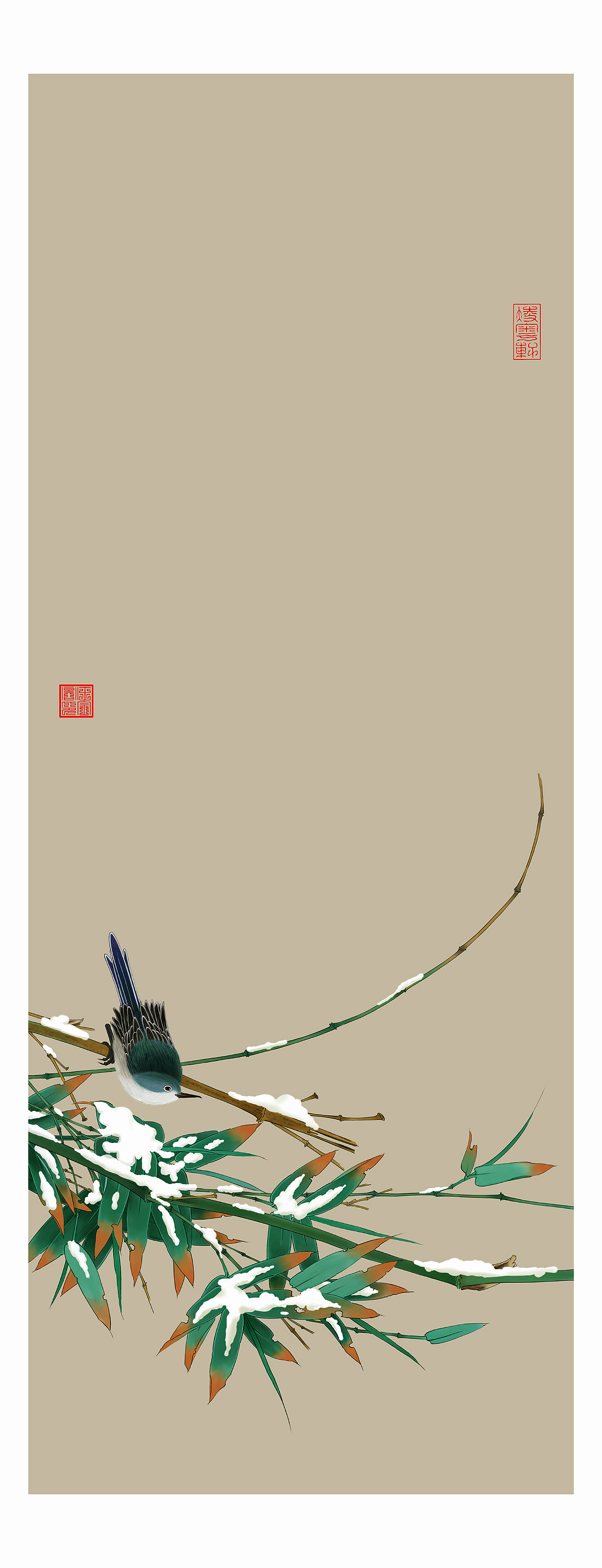 纯painter软件手绘，工笔花鸟雪竹图（图ZMzY2NjMwNzY=） - 绘画 - 站酷设计师凌粤轩原创素材 - 站酷ZCOOL