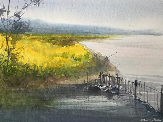 周末阳澄湖的写生，油菜啊，春天啊。