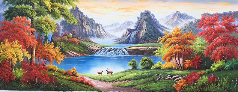 山水油画《聚宝盆》