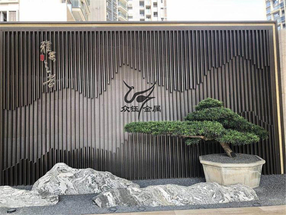 青岛室外不锈钢景墙格栅/电镀不锈钢仿古铜喷漆花格