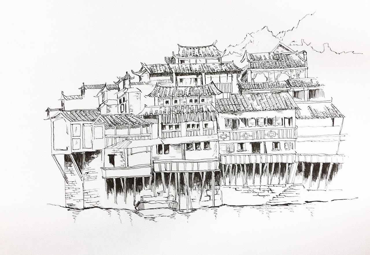 凤凰古镇速写小稿