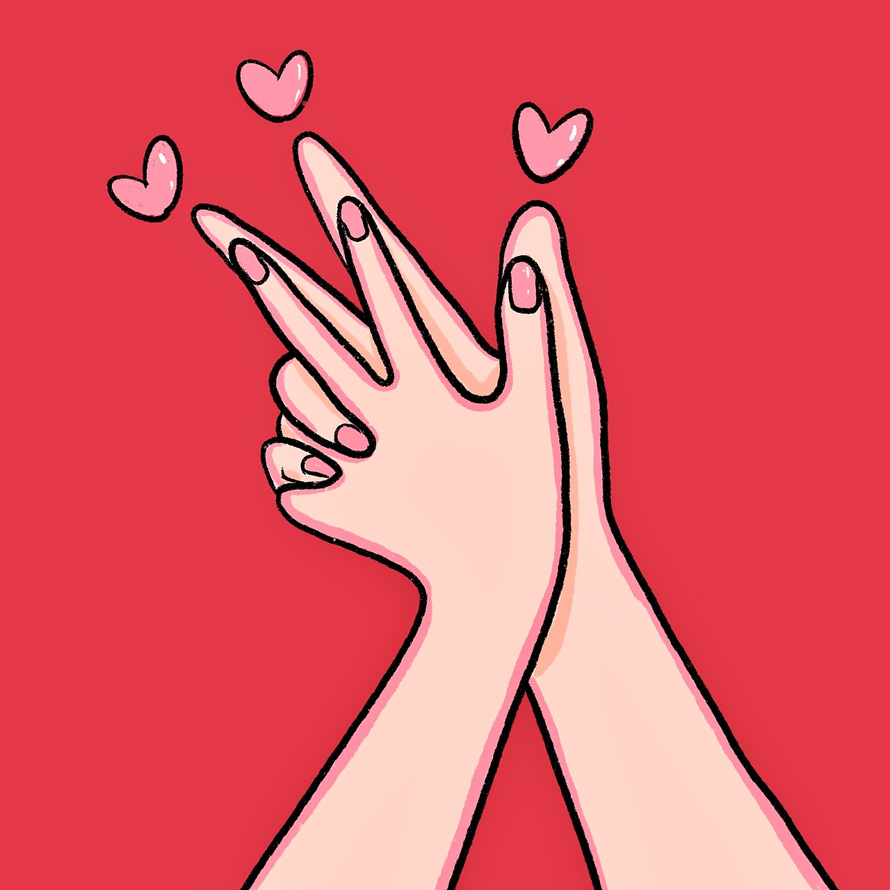 情侣拍照手势插画简笔画可爱