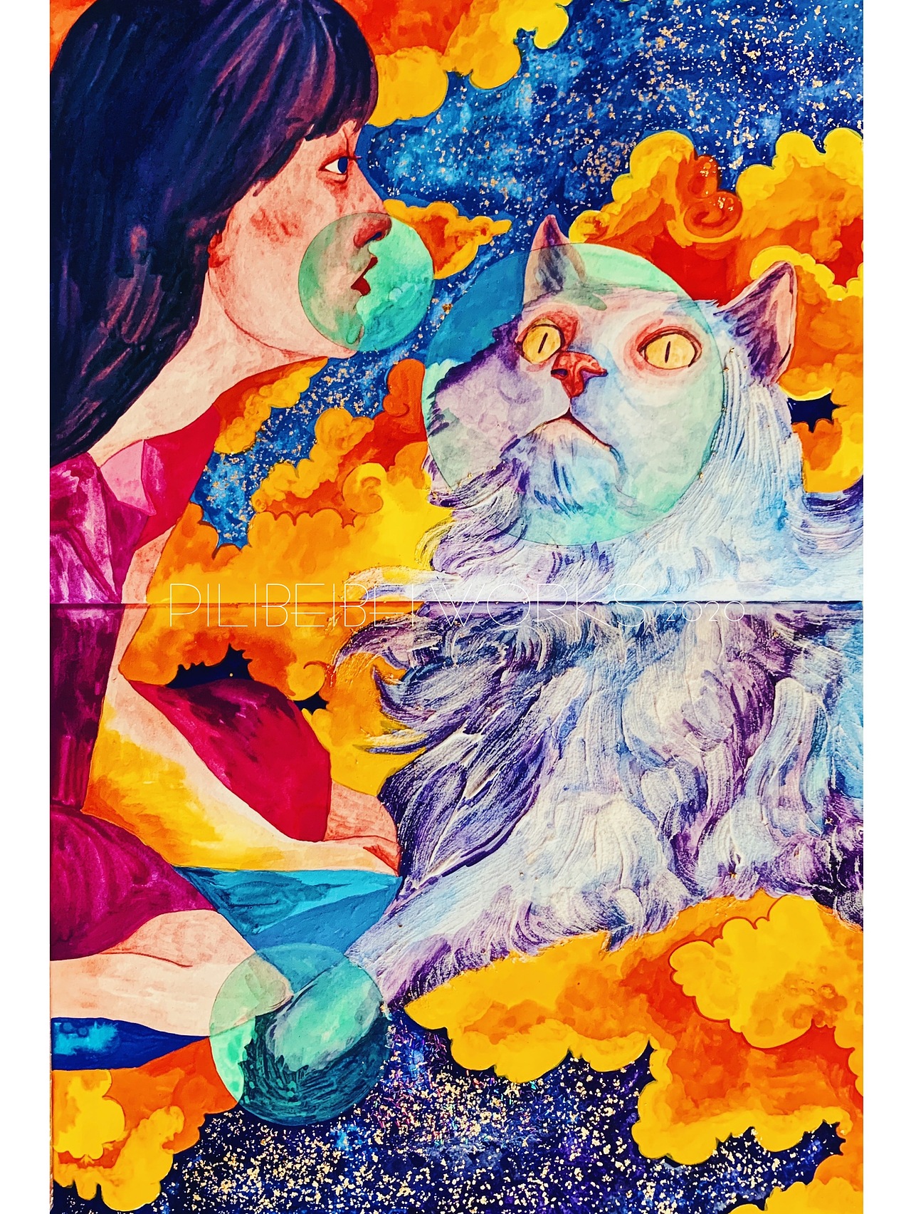 插画系列作品《女孩和猫》（图ZMjI3NjM0NDAw） - 创作习作 - 站酷设计师我是霹雳倍倍原创素材 - 站酷ZCOOL