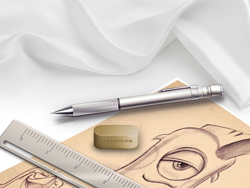 自动铅笔,尺子,橡皮——临摹写实图标