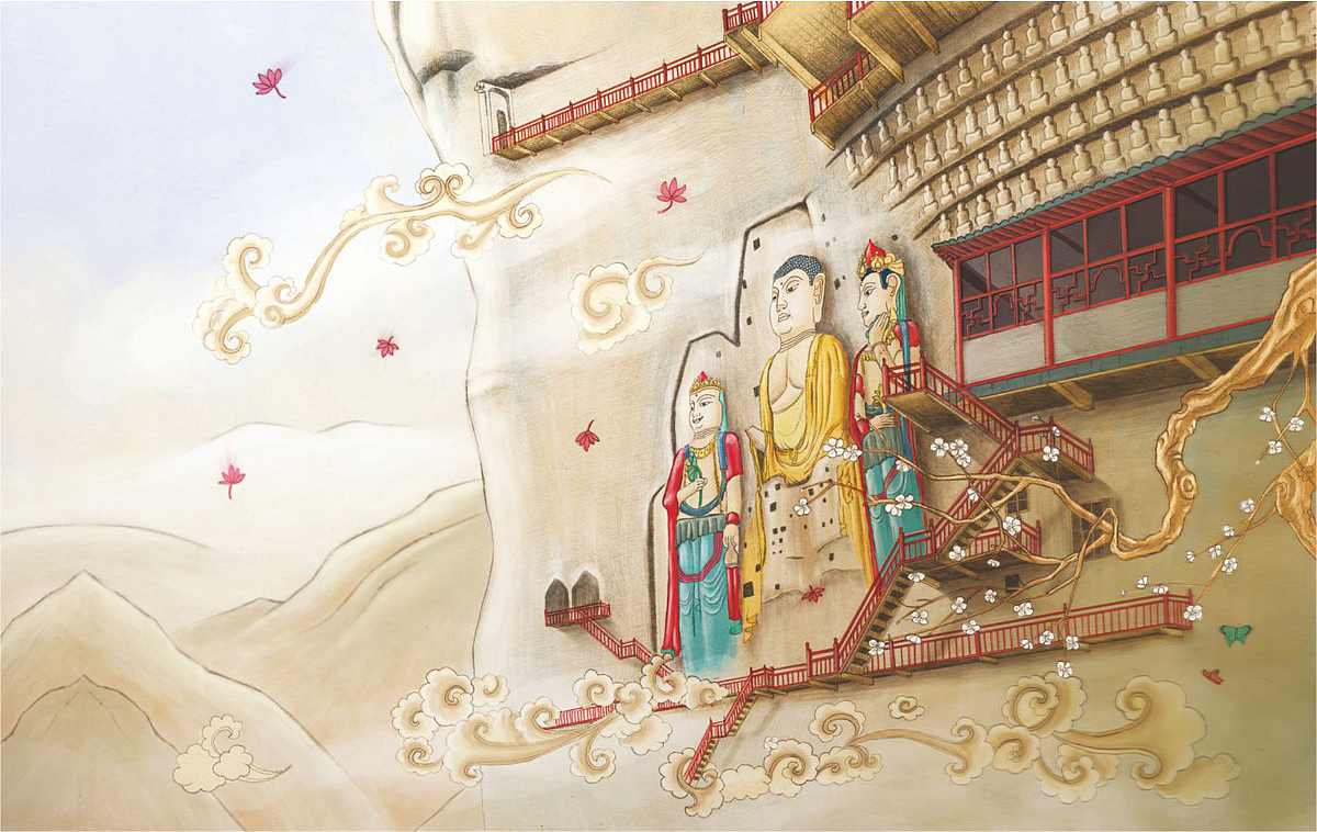 甘肃七大世界文化遗产手绘明信片丝路敦煌