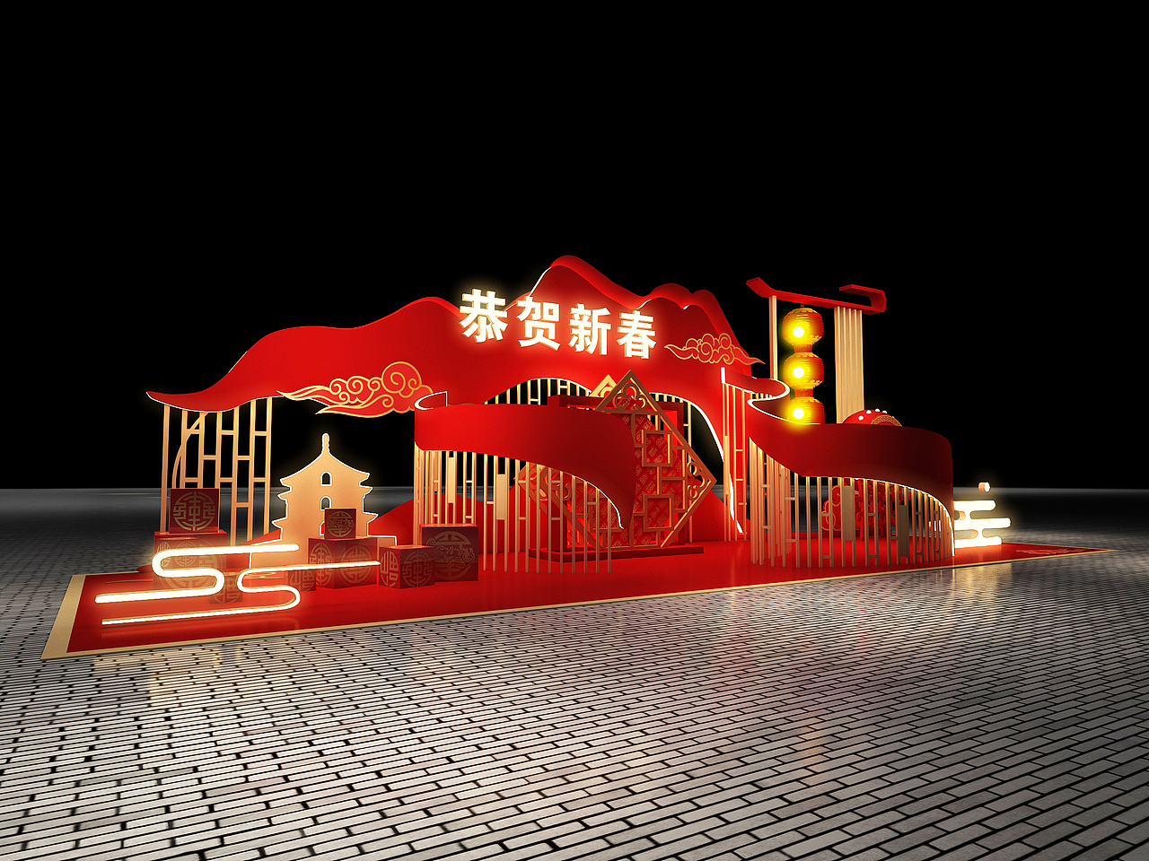 春节新中式美陈打卡点（图ZMjM3MzA1NDgw） - 产品 - 站酷设计师fohing原创素材 - 站酷ZCOOL