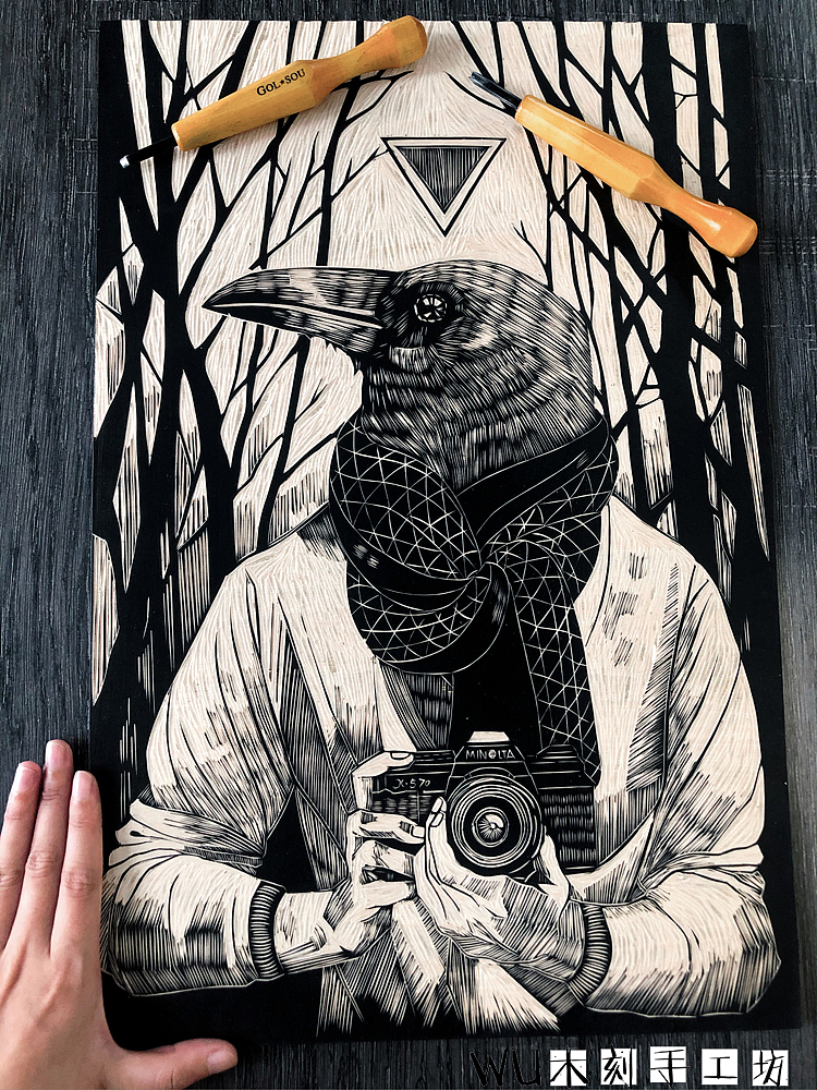 【鹰】手工雕刻黑白木刻版画（图ZMjEwOTExODYw） - 绘画 - 站酷设计师南山晓原创素材 - 站酷ZCOOL