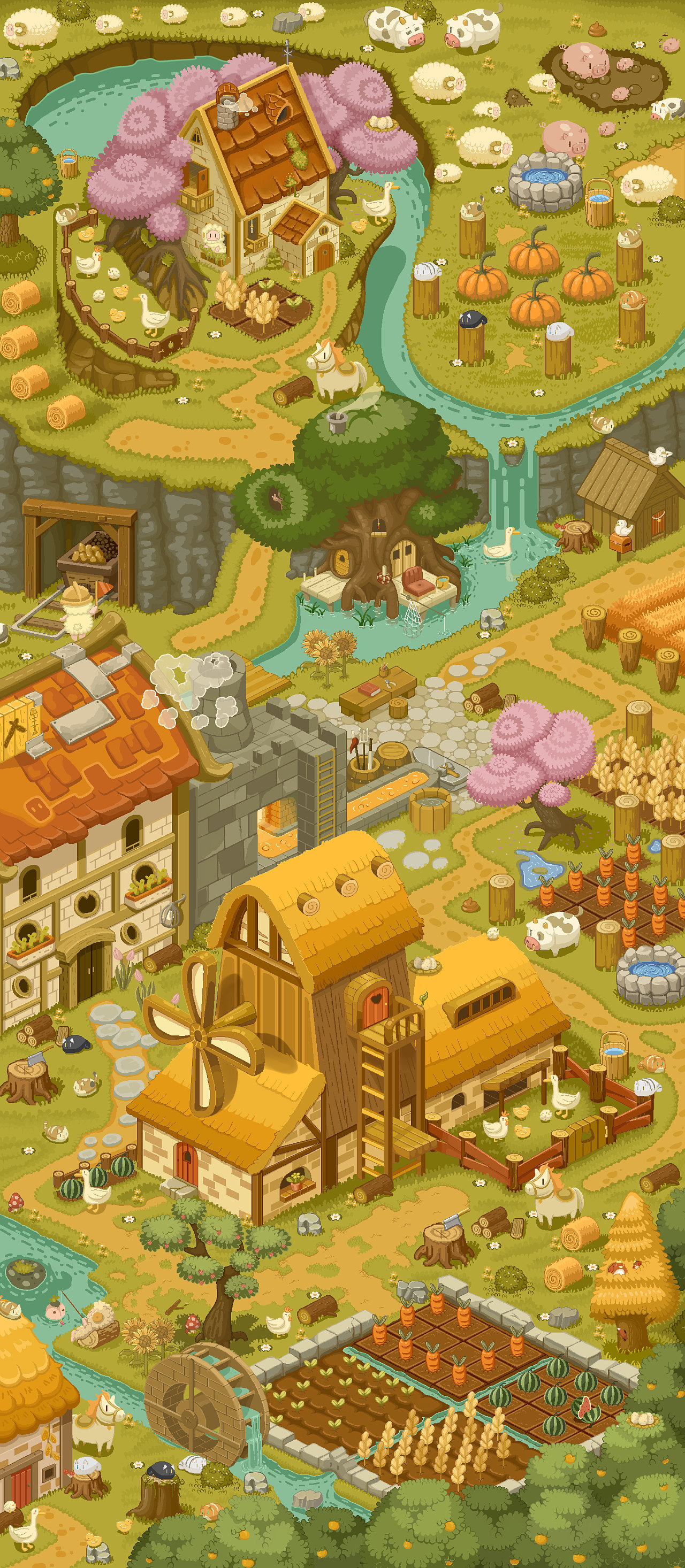 像素风q版牧场地图|插画|像素画|小肉羊的奇幻世界 - 原创作品 - 站酷