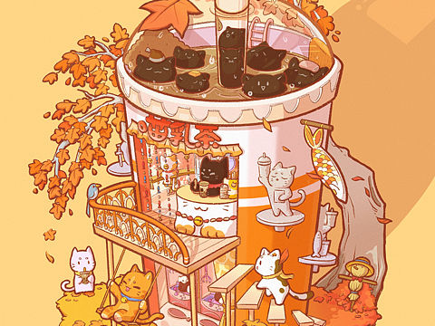 小场景插画｜喵乳茶｜狐之饮
