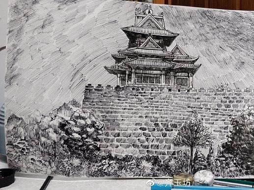  钢笔速写 古城墙