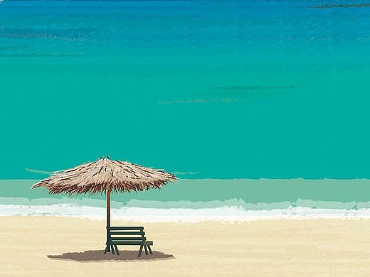 沙滩海边手绘插画手机壁纸