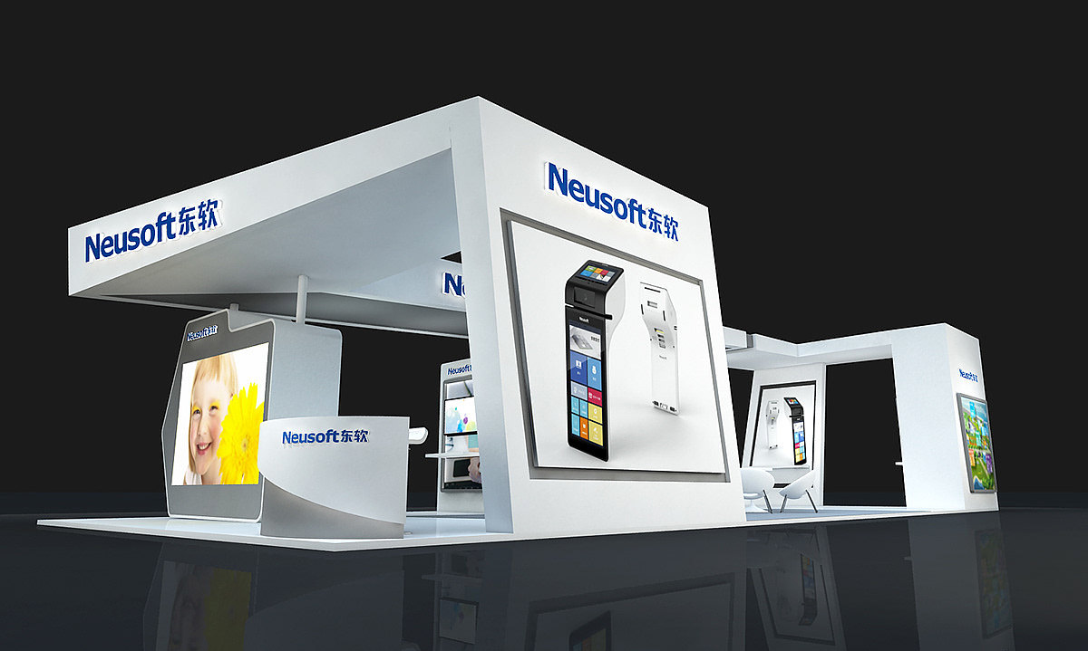 现代简约时尚数码展位展台3d效果图设计制作