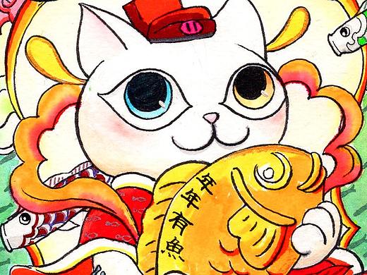可爱猫咪年画三张