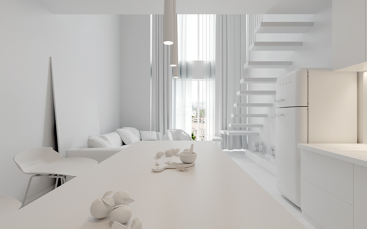 一组单身公寓空间效果表现