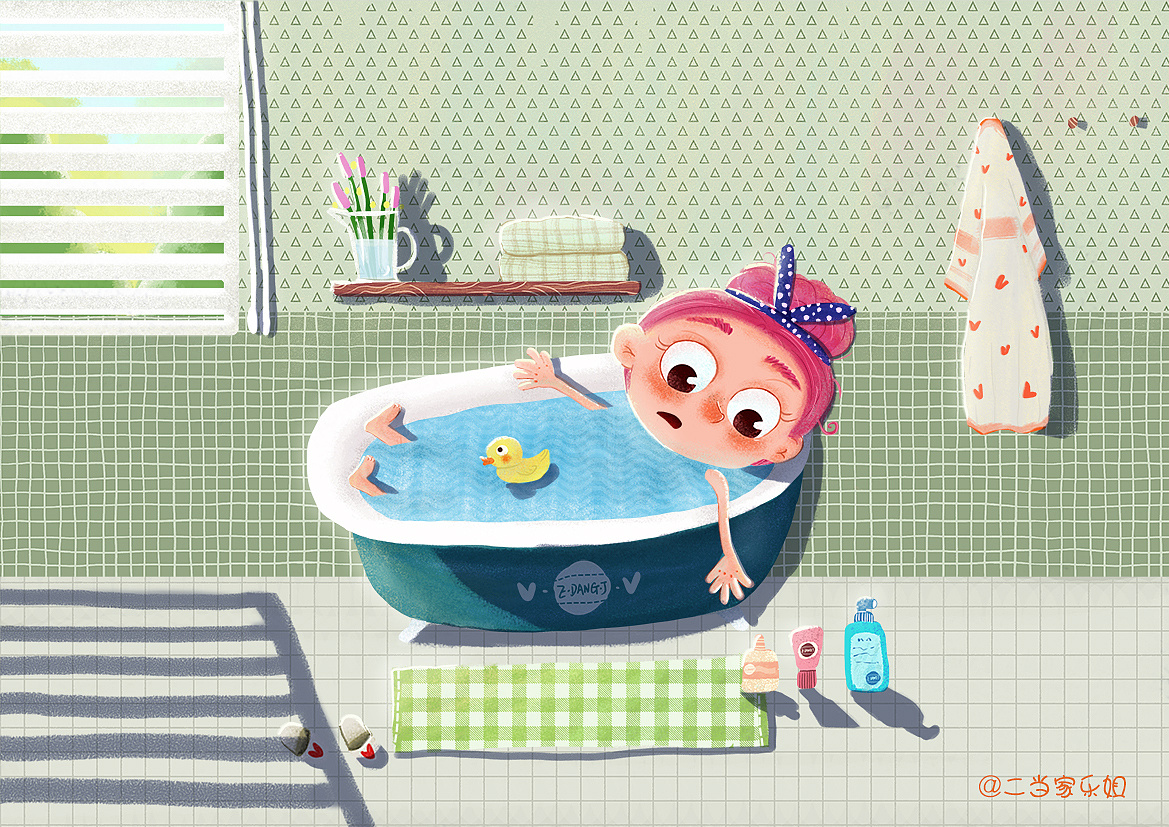 小萝莉系列之泡澡|插画|儿童插画|二当家乐姐 - 原创作品 - 站酷