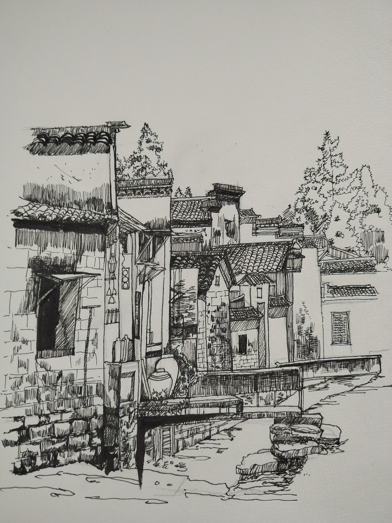 素描+建筑钢笔画 (代画)