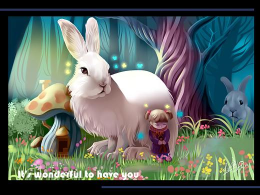 动物插画-女孩和兔子绘本