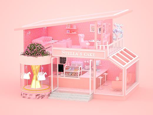 PINK CAKE HOUSE | 情人节快乐~~ C4D建模