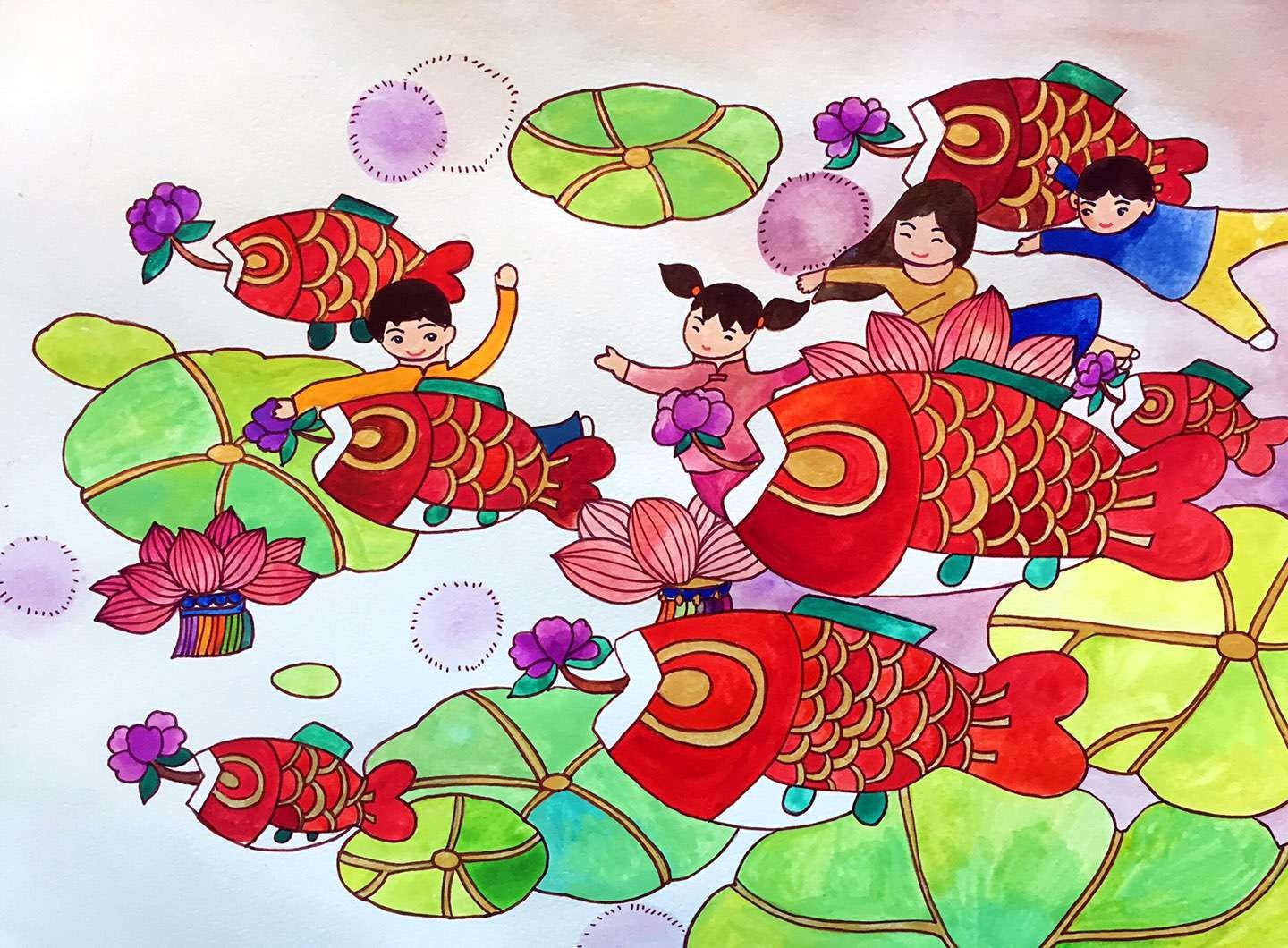 鲤鱼灯民俗活动绘画图片
