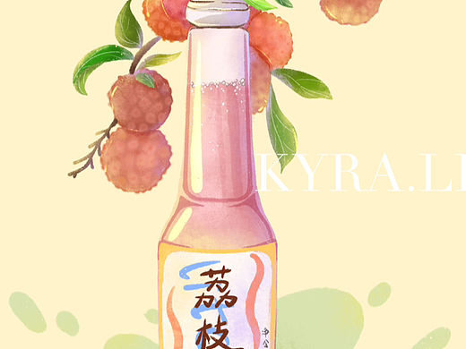 荔枝酒扁平肌理风插画