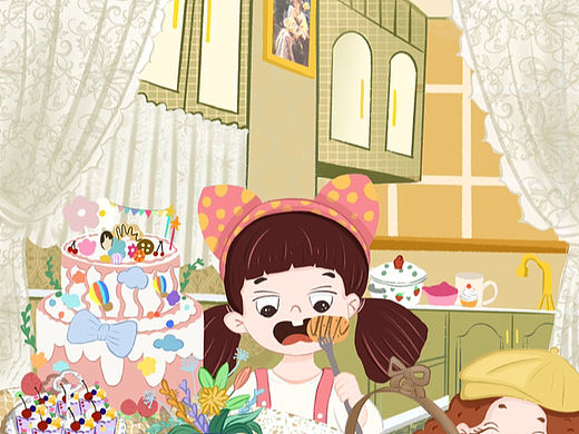 儿童插画小场景《小吃货》