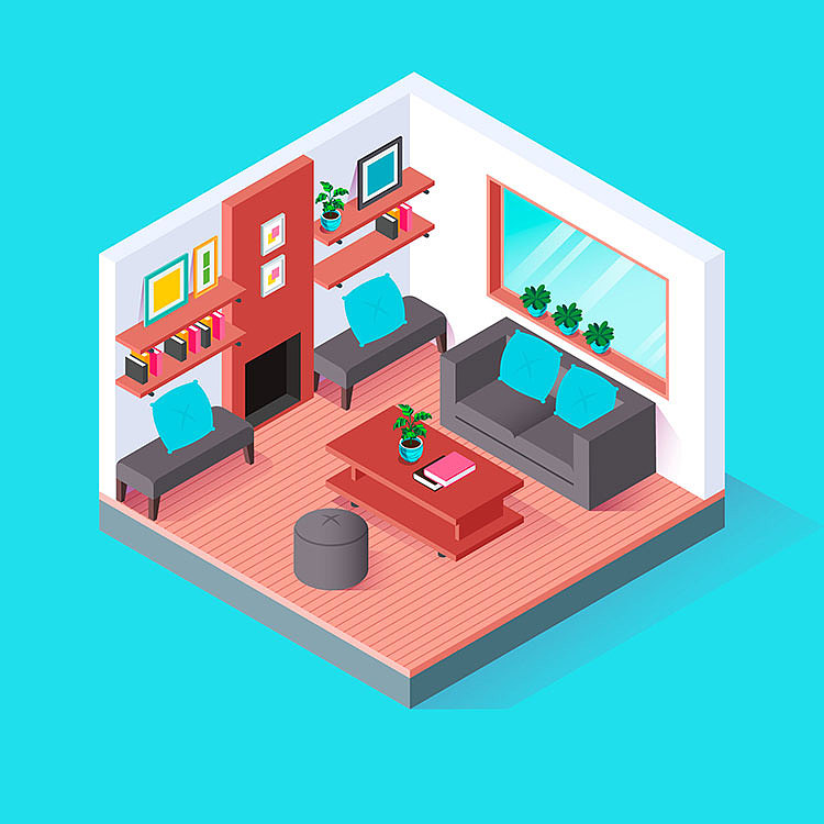 2.5d室内展示空间家居生活装修智能物联网AI插画设计