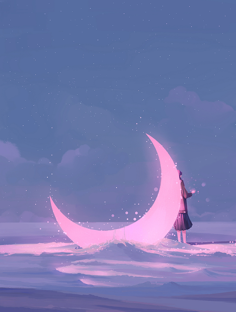 在梦里她背靠着一个弯弯的月亮<br>它温柔的光融化了地上寒冷的雪