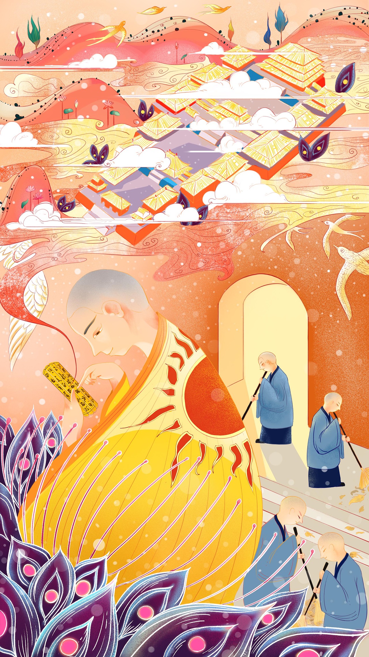 五台山静音寺h5佛系插画