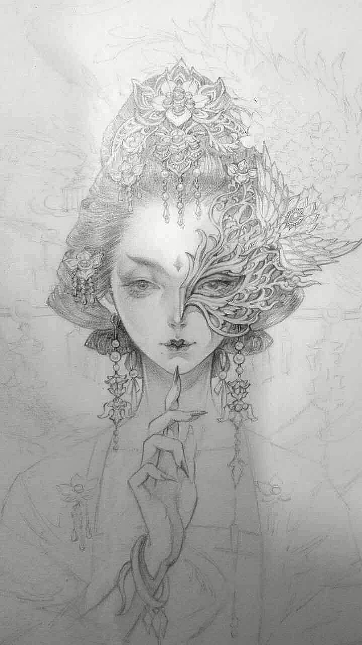 半面妆(加过程）（图ZNjI4NzI0MDg=） - 商业插画 - 站酷设计师古戈力1原创素材 - 站酷ZCOOL