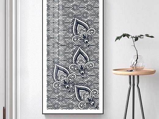新中式现代古典青花花纹装饰画玄关走廊挂画