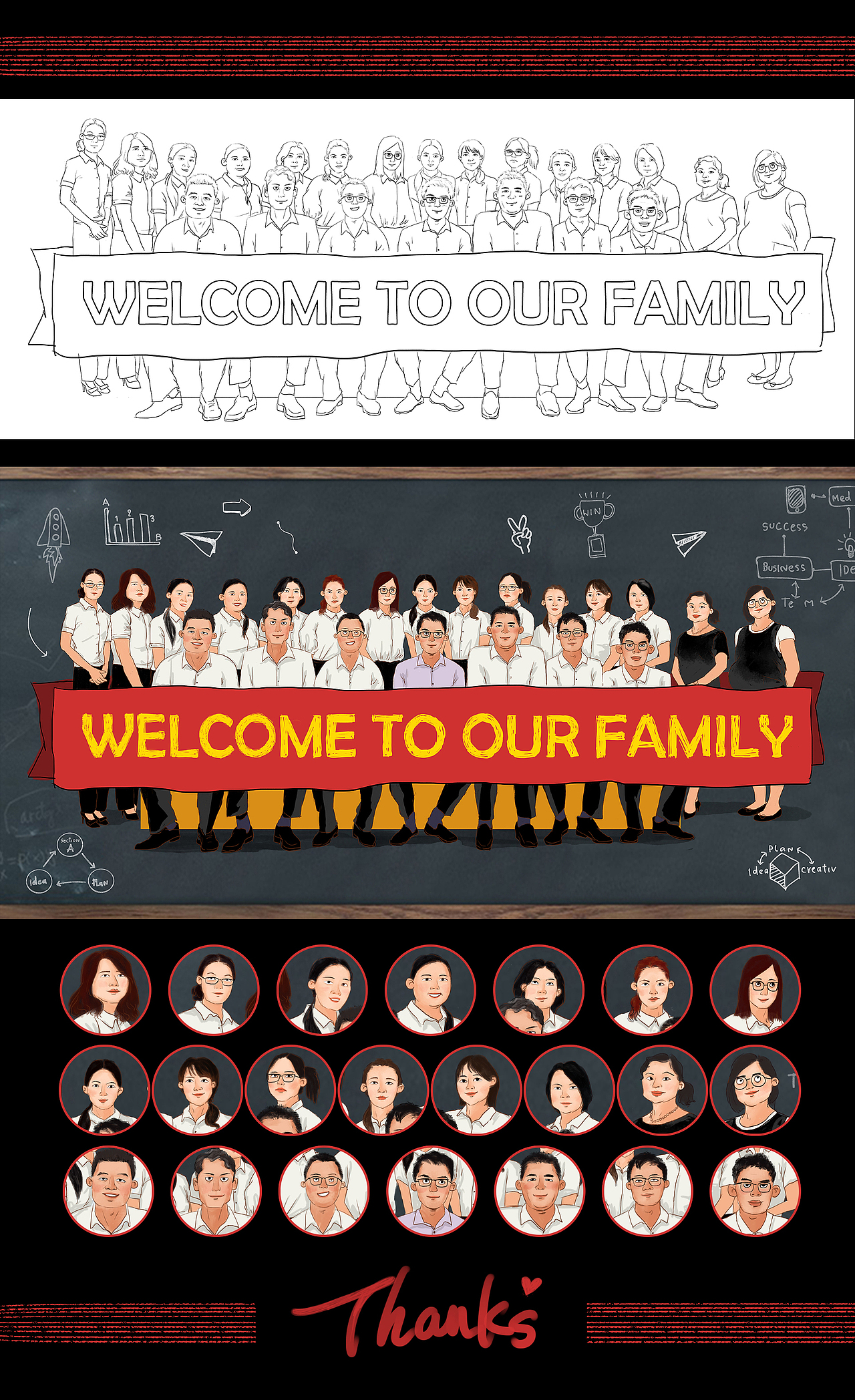 welcome to our family 企業(yè)定制集體照（圖ZMTI1MjcwNzUy） - 商業(yè)插畫 - 站酷設計師亦十八L原創(chuàng)素材 - 站酷ZCOOL