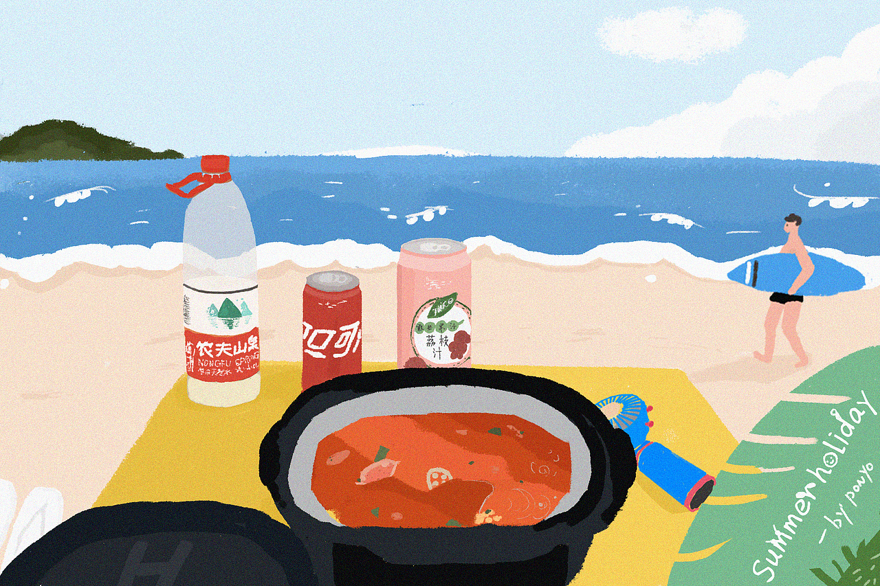 海南旅行插画，三亚风吹来的夏天（图ZMjQ2MTgzNDY4） - 创作习作 - 站酷设计师poonyoo原创素材 - 站酷ZCOOL