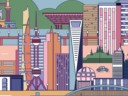 上海两岸风景插画设计