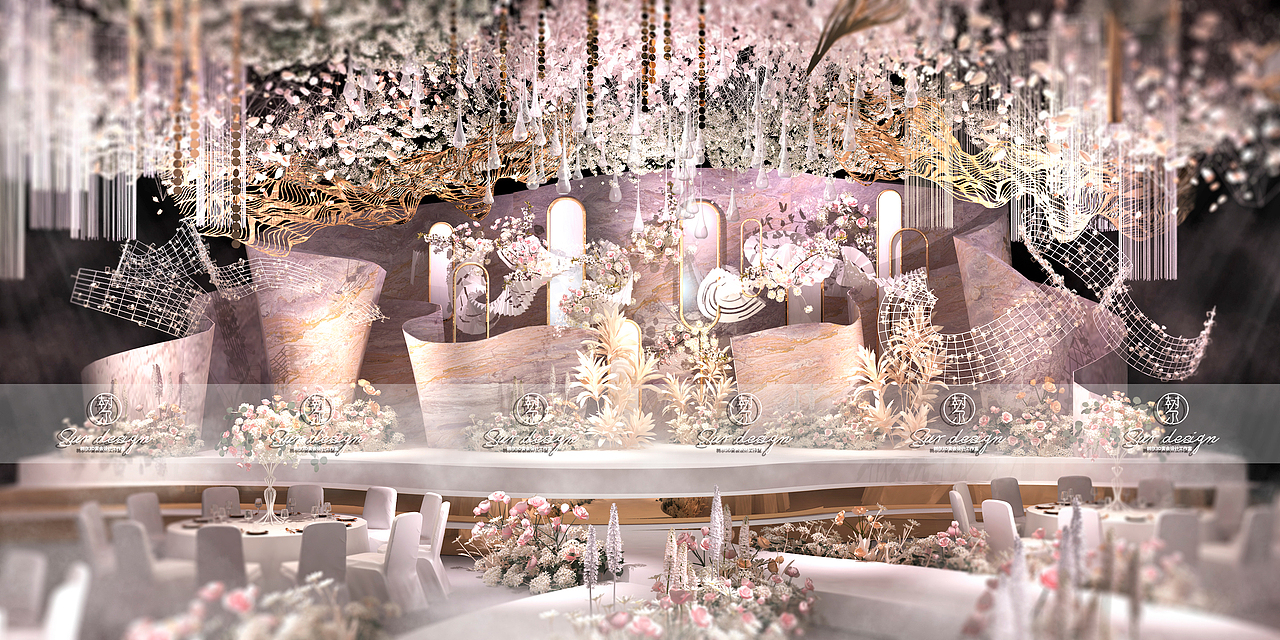 SurDesign粉色系婚礼宴会3D效果图