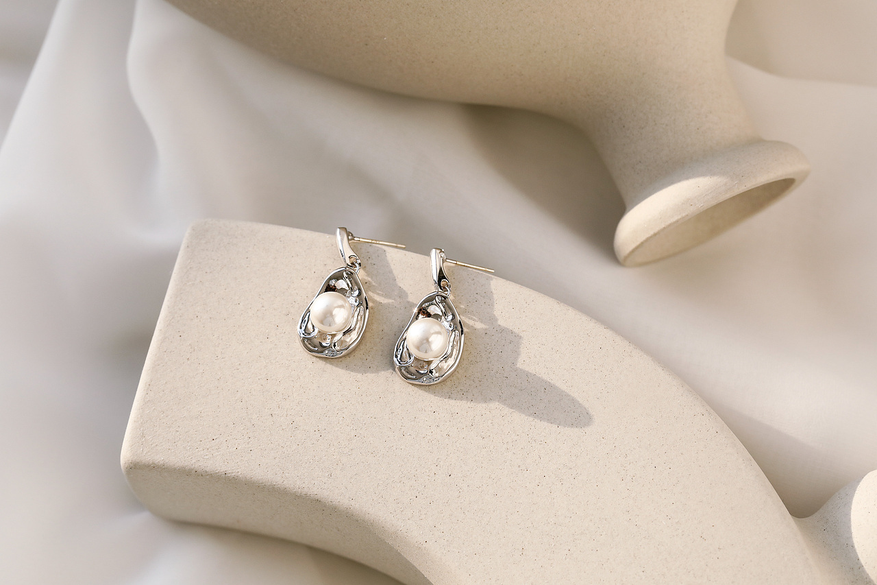 ins风冷淡风银饰品首饰拍摄 静物产品拍摄 耳环耳夹