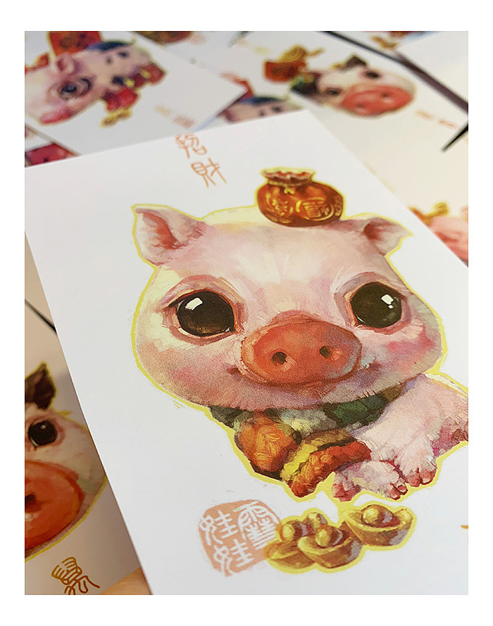 “猪猪过新年”明信片（图ZMTQxMjk3Mzk2） - 生活用品 - 站酷设计师雪娃娃童画原创素材 - 站酷ZCOOL