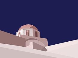 数字插画·粉色圣托里尼